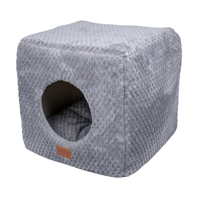 Leeby Cama Cueva Suave Gris para gatos
