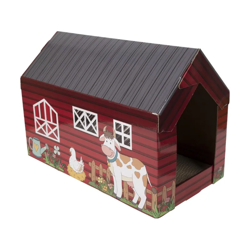 Leeby Hattie casita rascador de cartón con estampado de granja para gatos