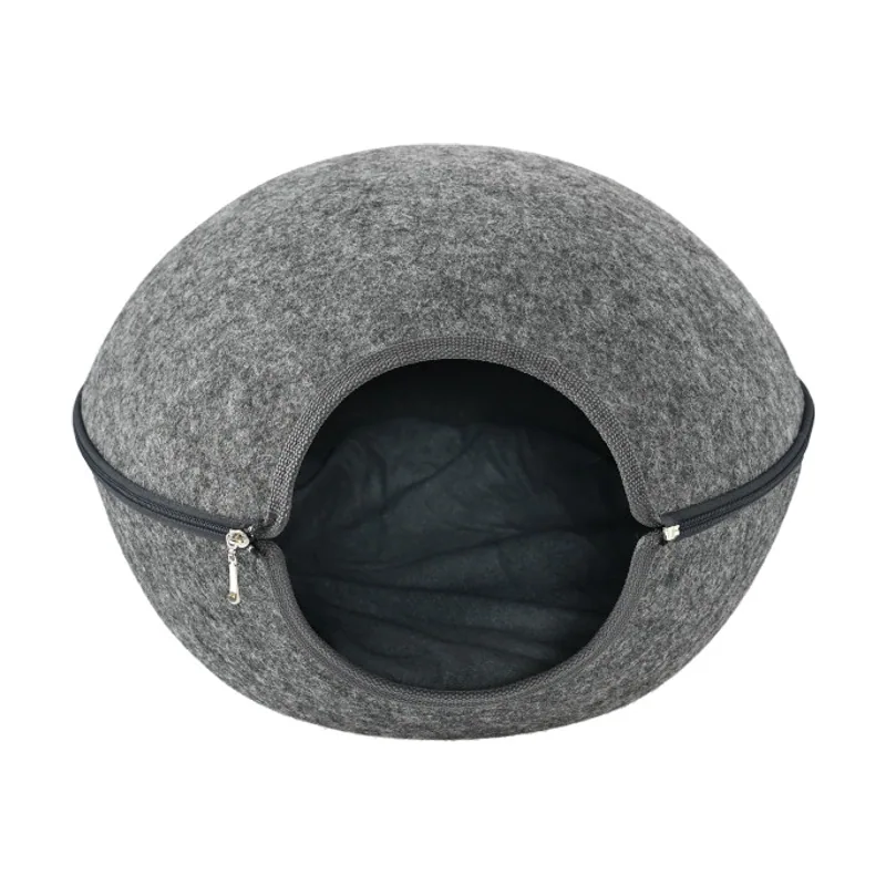Leeby Cama Cueva Fieltro Gris para gatos