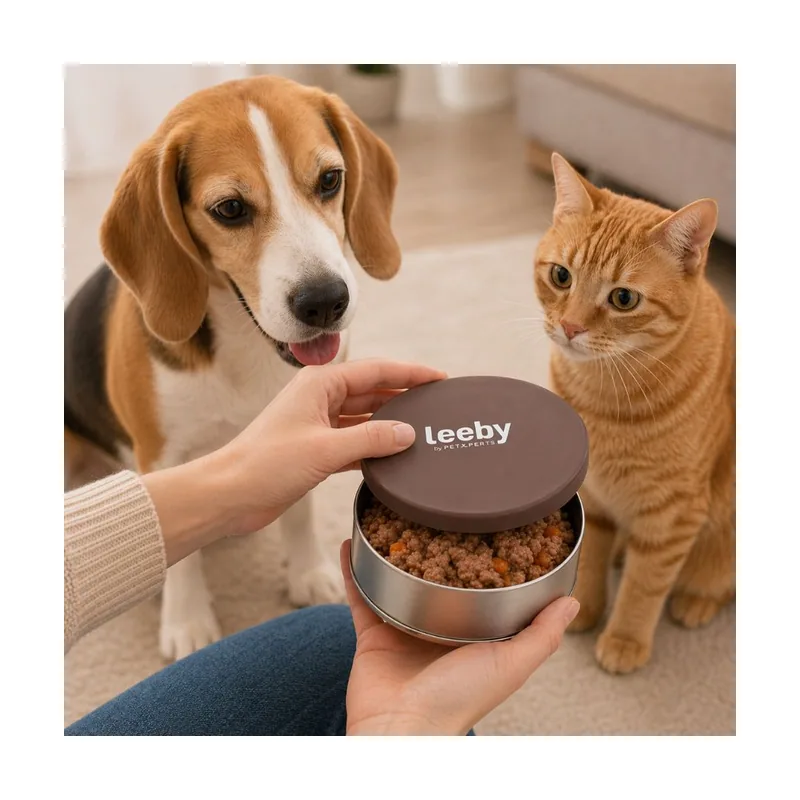 Leeby Tapa Comedero Marrón para perros y gatos