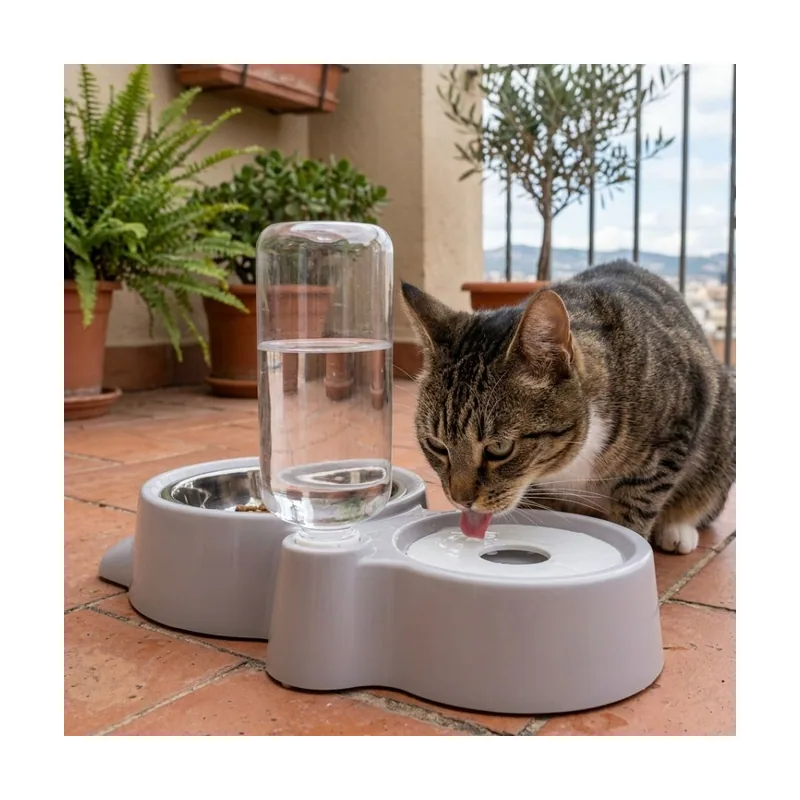 Leeby Comedero y Dispensador de Agua 2 en 1 Acero Inoxidable Gris para gatos