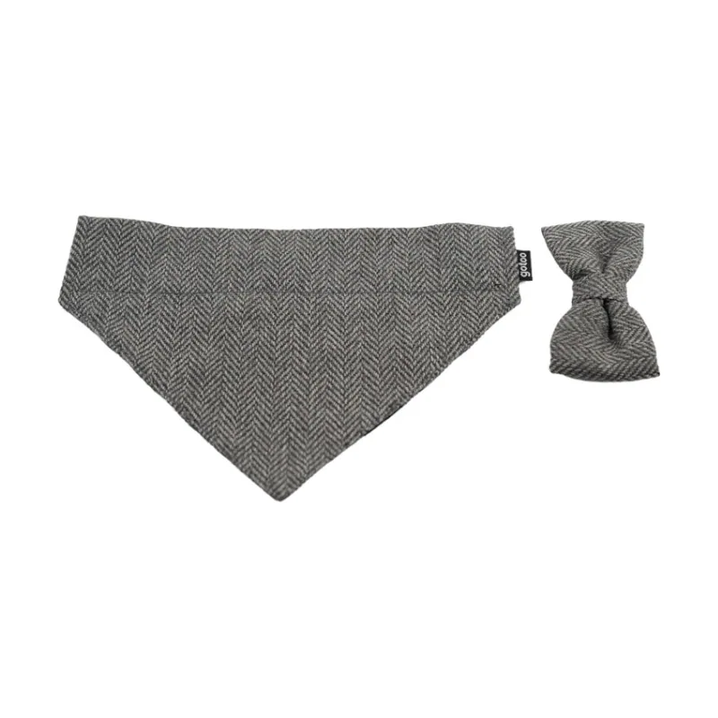 Gotoo Set Bandana y Pajarita espiga gris para perros