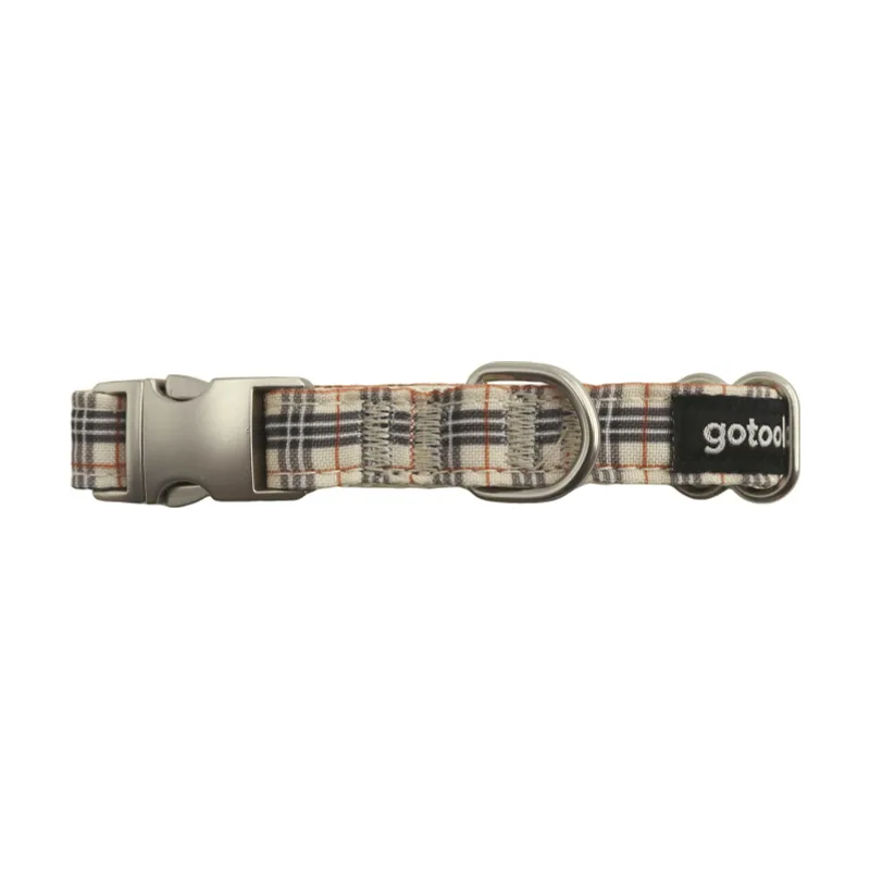 Gotoo Collar estampado tartán marrón para perros