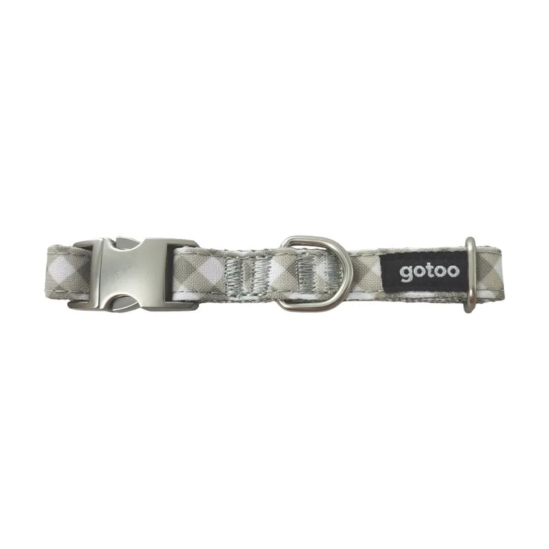 Gotoo Collar estampado cuadro vichy gris para perros
