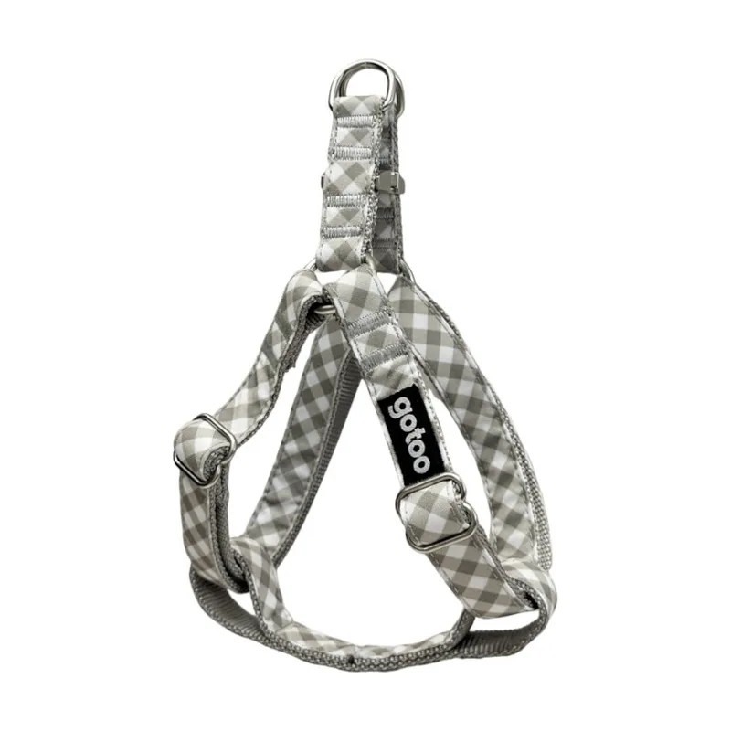 Gotoo Arnés estampado cuadro vichy gris para perros