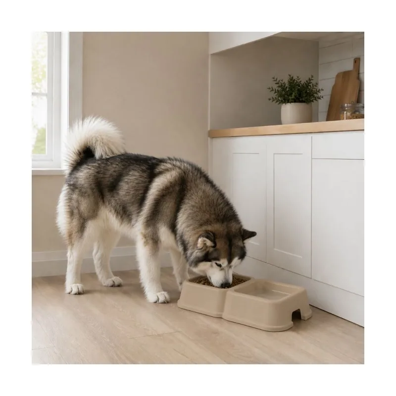 Leeby Comedero Doble Cuadrado Taupe para perros