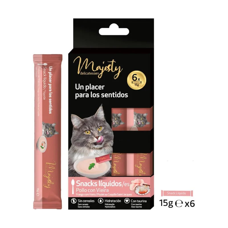 Majesty 6 sobres x 15 g Pollo y Vieira snack líquido