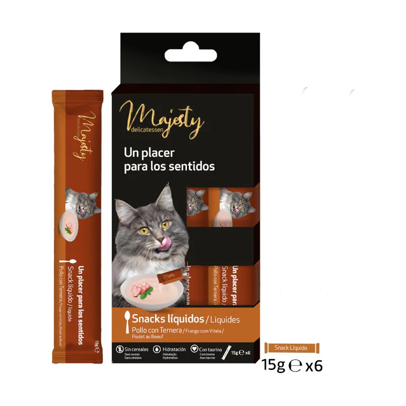 Majesty 6 sobres x 15 g Pollo con Ternera snack líquido