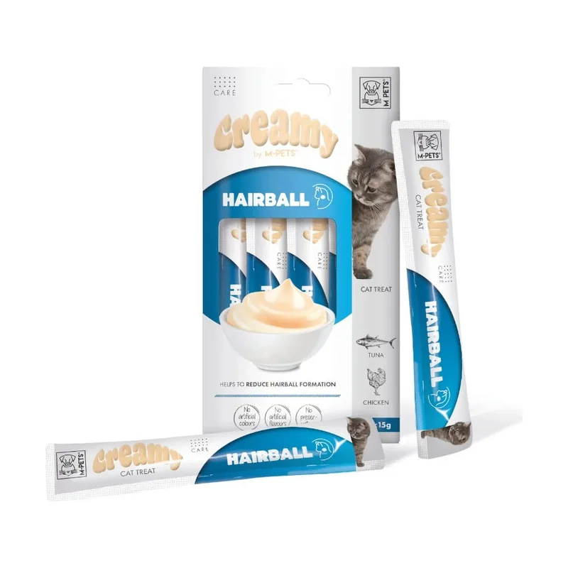 M-Pets 4 sobres x 15 g Creamy Bolas de Pelo Atún y Pollo snack