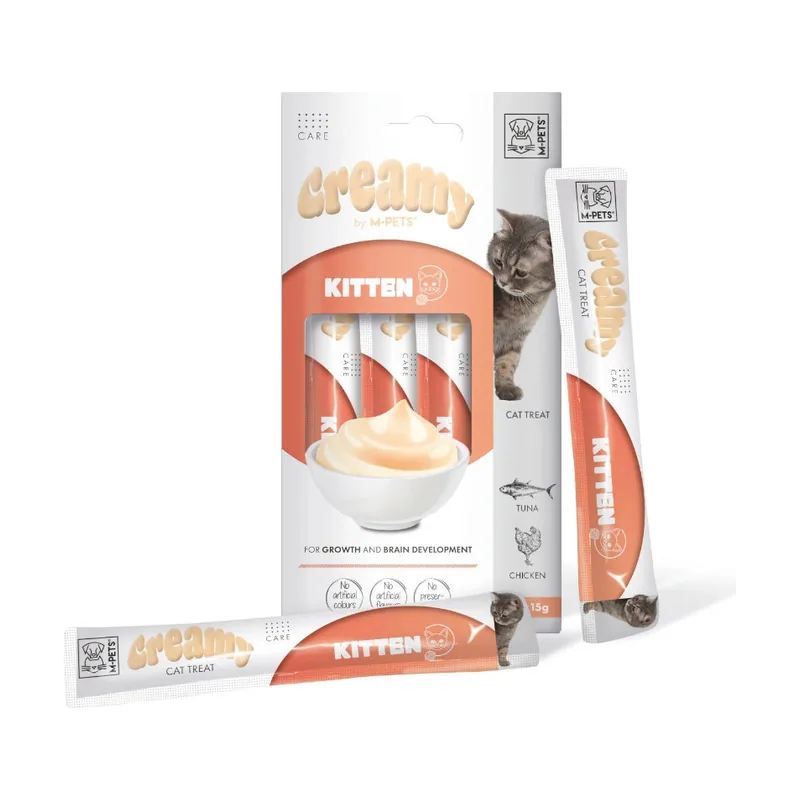 M-Pets 4 sobres x 15 g Creamy Funcional Atún y Pollo snack para gatitos