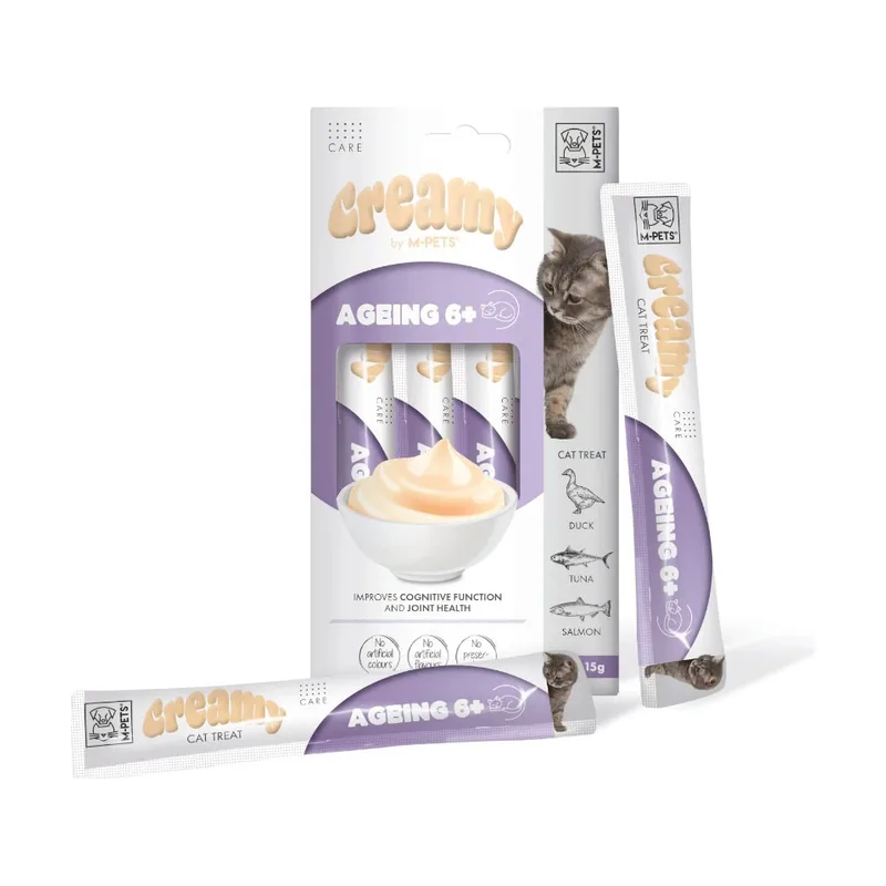 M-Pets 4 sobres x 15 g Creamy Ageing 6+ Pato y Atún snack