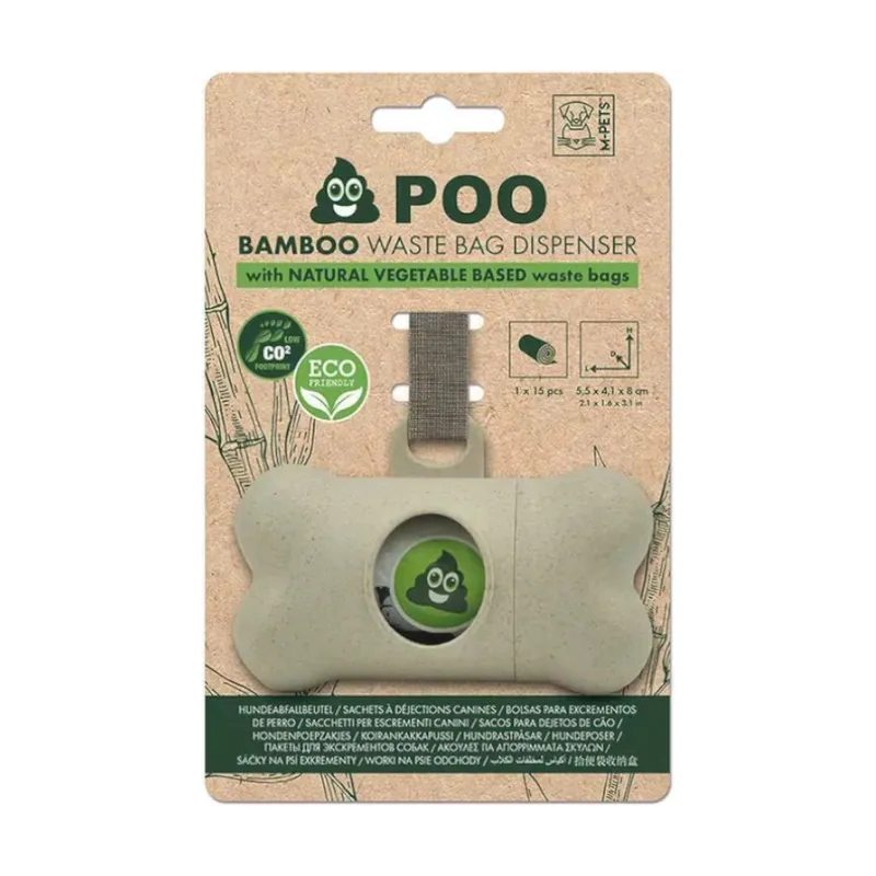 M-Pets Poo Bamboo Porta Sacos Biodegradáveis + 15 sacos de cocó para cão
