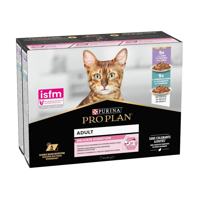 Pro Plan 10 sobres x 85 g Adult Delicate Digestion Pavo y Pescado del Océano en Salsa sobre