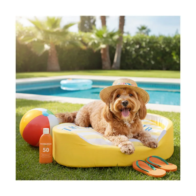 Summer Vibes Cama Refrescante Rayas Amarillo para perros