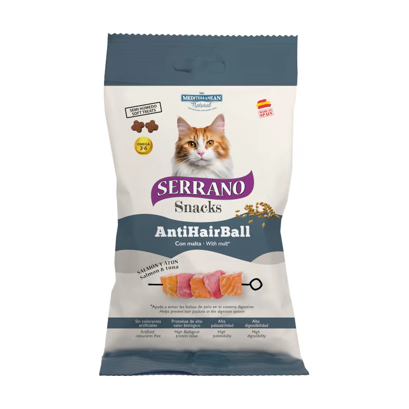 Mediterranean Natural 50 g Serrano Bocaditos Anti Hairball de Salmón y Atún