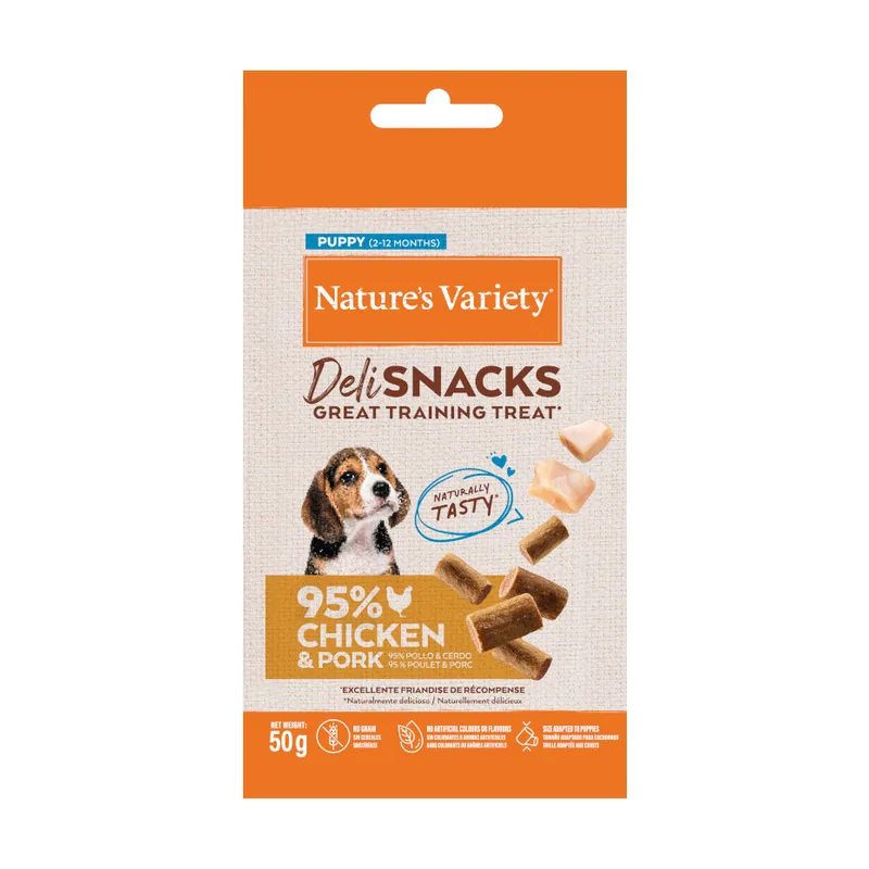 Nature's Variety 50 g Bocaditos Deli Snacks Puppy Pollo y Cerdo