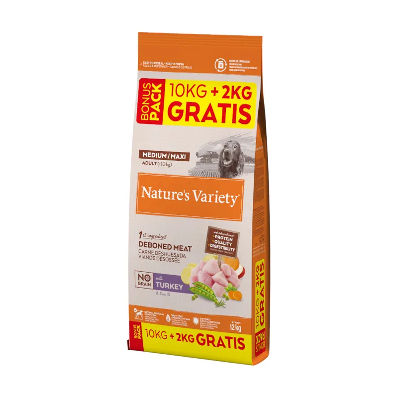 Nature's Variety 12 kg 10+2 kg Adult Medium Maxi No Grain Pienso Pavo