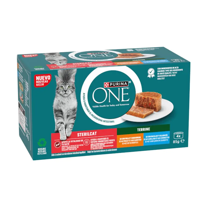 Purina 4 latas x 85 g ONE Esterilizado Pollo y Bacalao latas