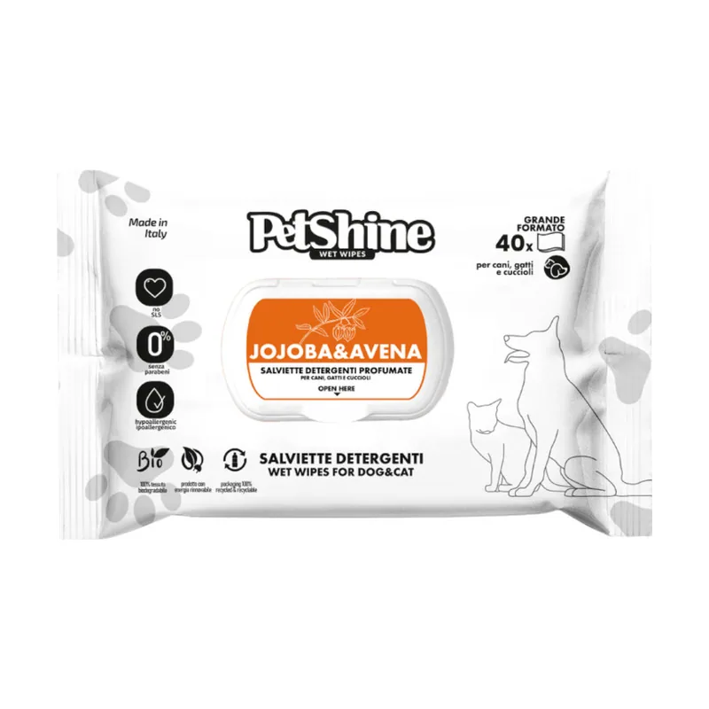 PetShine Toallitas húmedas Avena y Jojoba para perros y gatos