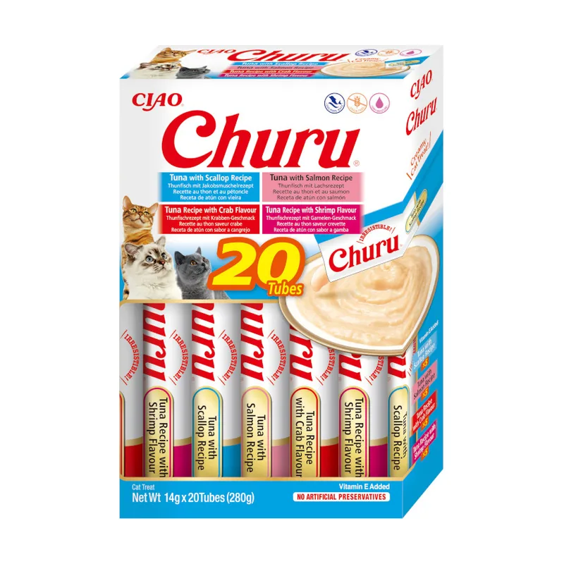Churu 20 sobres x 14 g Variedades de Atún con Marisco Snack Líquido