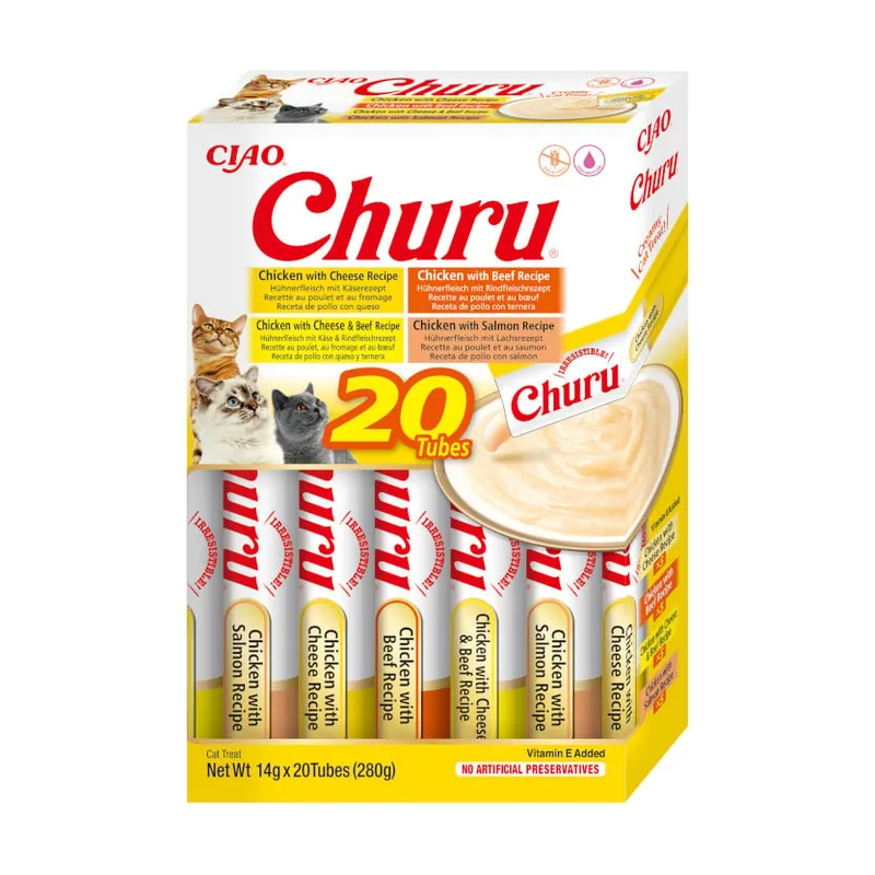 Churu 20 sobres x 14 g Variedades de Pollo con Ternera Snack Líquido
