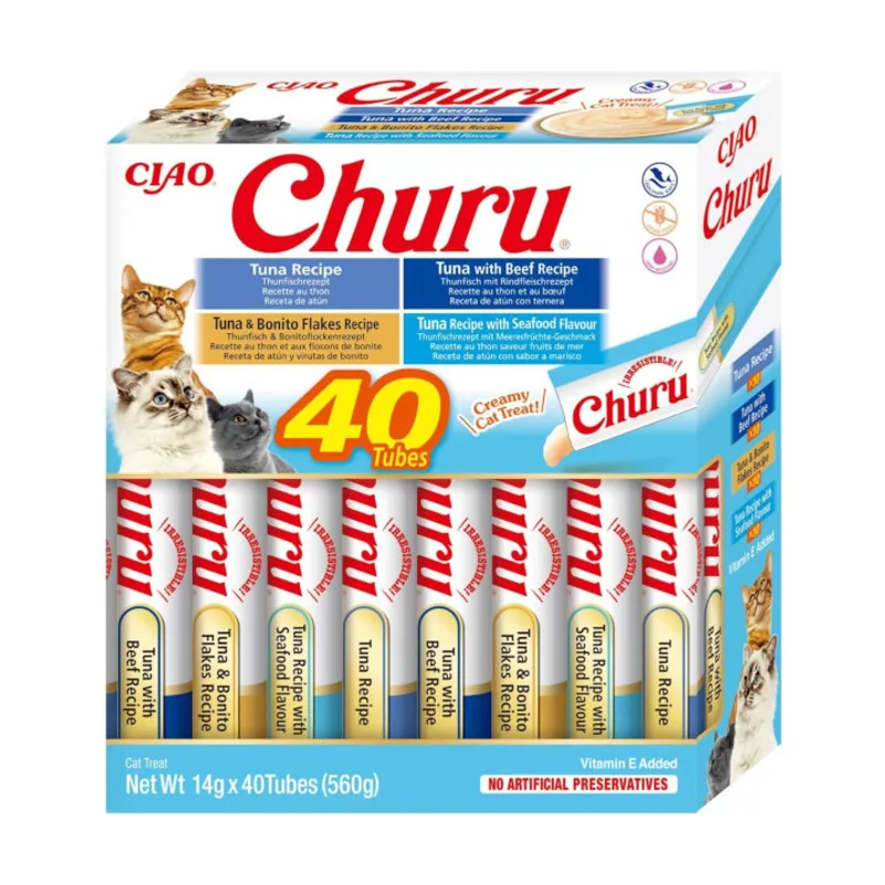 Churu 40 sobres x 14 g Variedades de Atún Snack Líquido