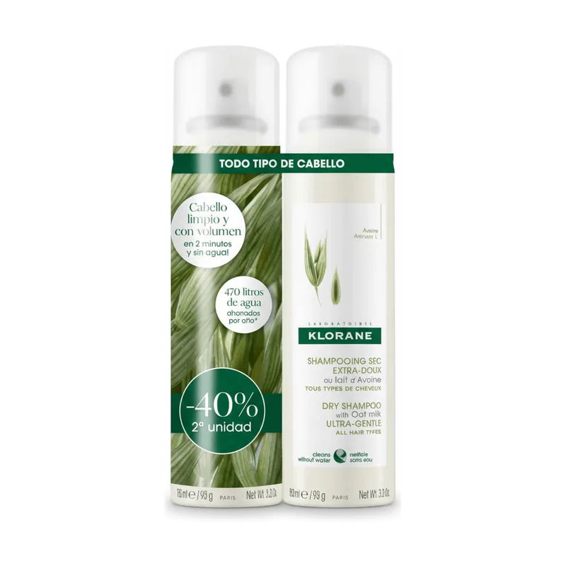 Klorane Champú Seco Extra Suave Avena Duplo 2 x 150 ml