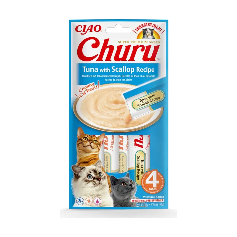 Churu 4 sobres x 14 g Snack Cremoso de Atún con Vieira