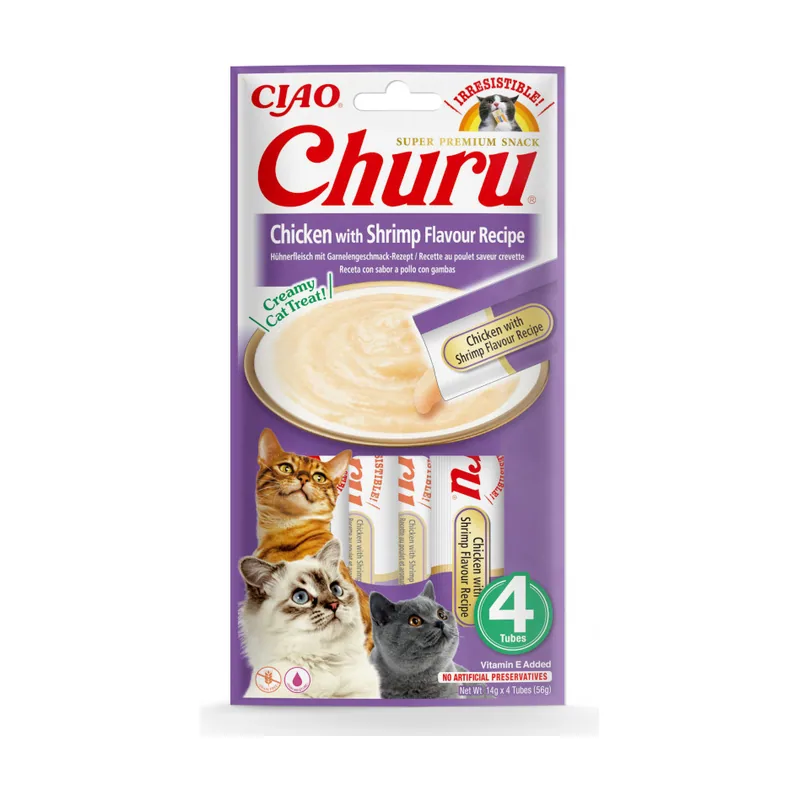 Churu 4 sobres x 14 g Snack Cremoso de Pollo con Gambas