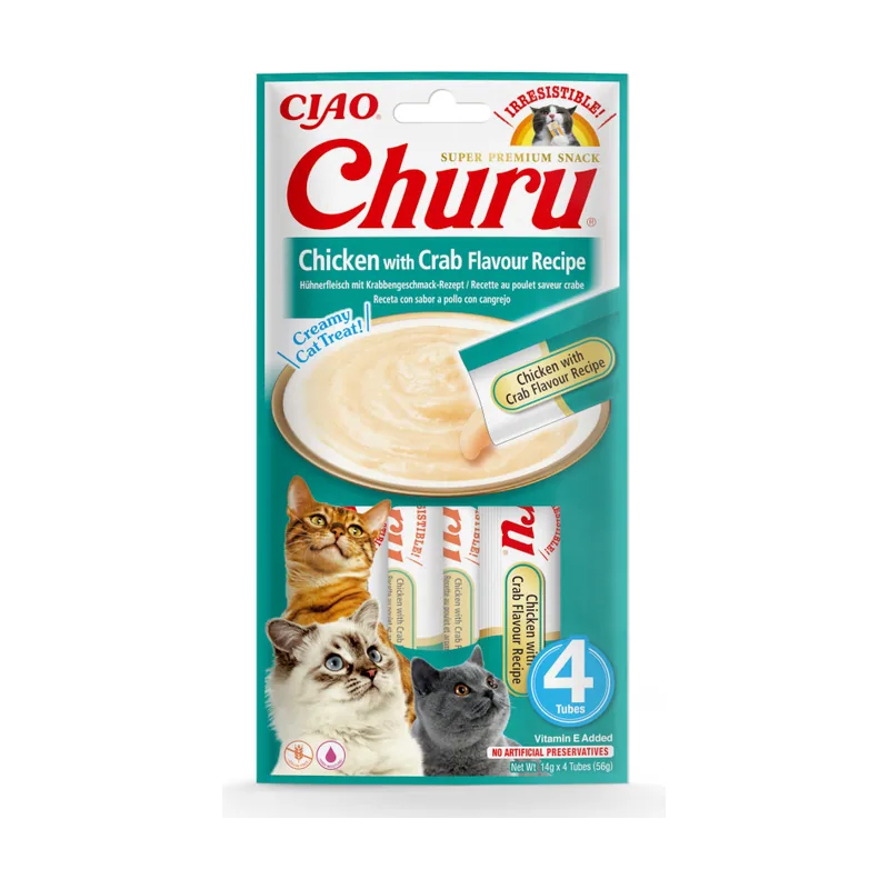 Churu 4 sobres x 14 g Snack Cremoso de Pollo y Cangrejo
