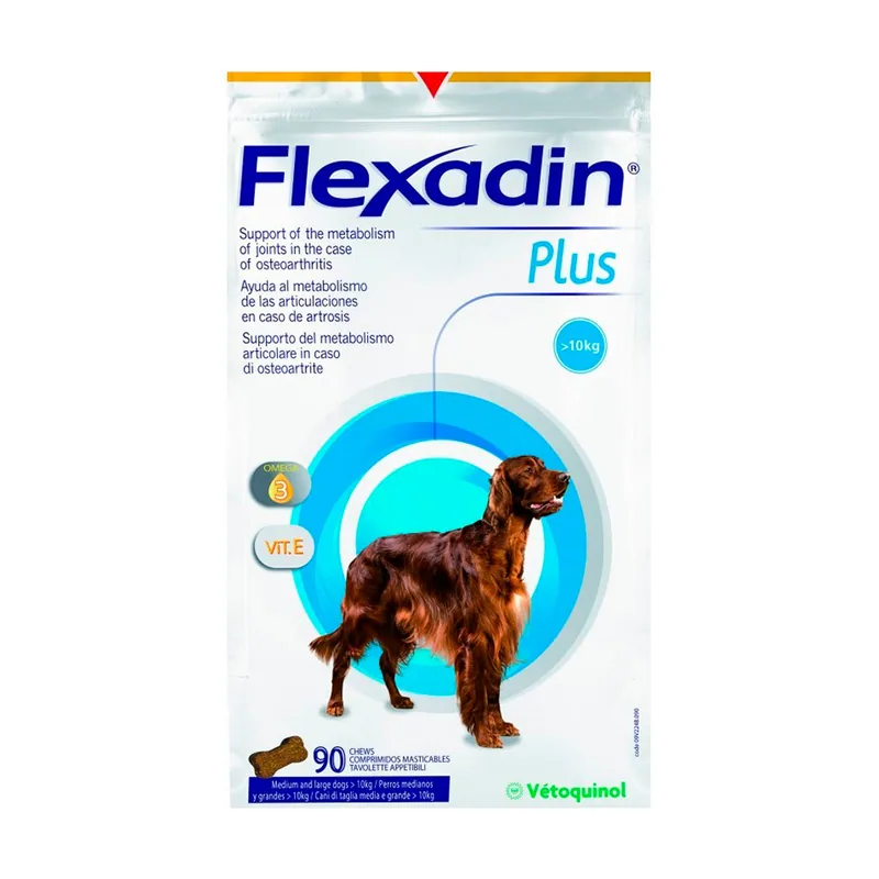 Vetoquinol 90 comprimidos Flexadin Plus Condroprotector para perros de razas medianas y grandes