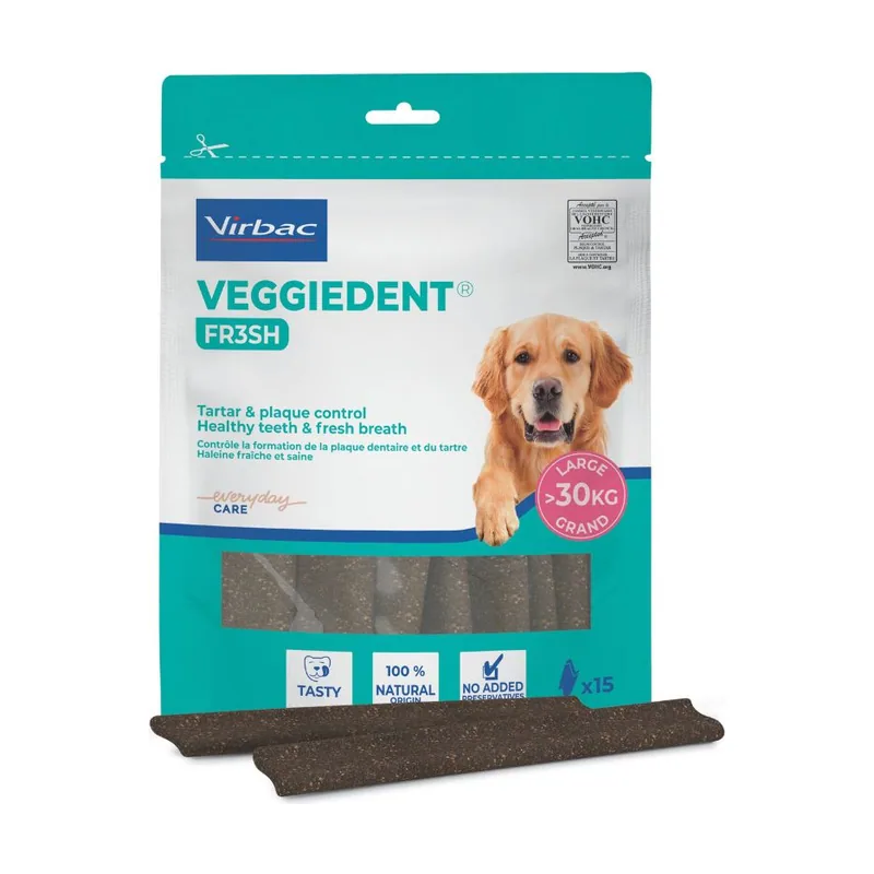 Virbac 15 barritas Snacks Dentales Veggiedent Fresh para perros de raza grande