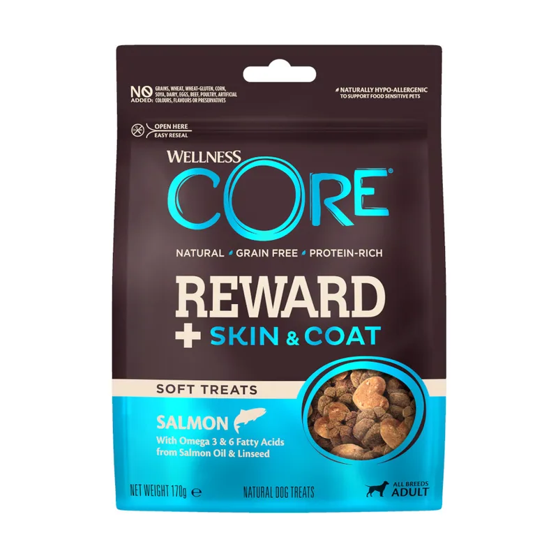 Wellness Core 170 g Bocaditos Reward+ Skin&Coat Salmón
