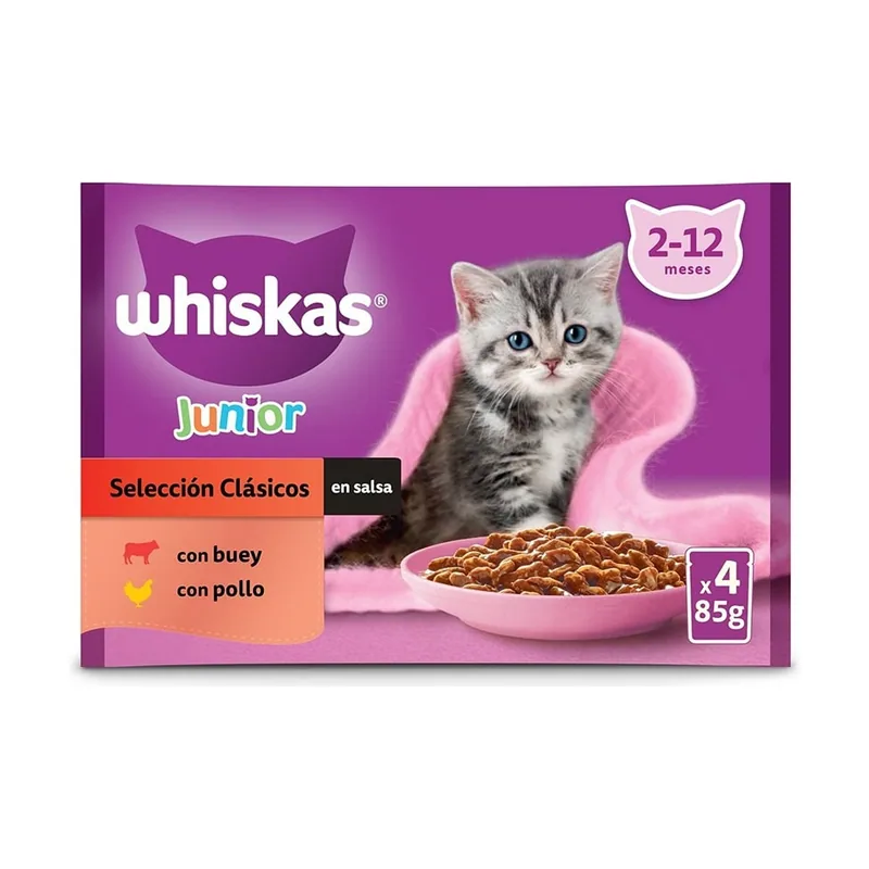Whiskas 4 sobres x 85 g Carnes en Salsa en Bolsita para Gatitos