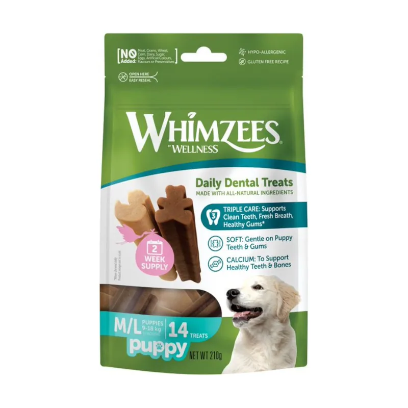 Whimzees 14 barritas Puppy M/L Snacks Dentales Naturales