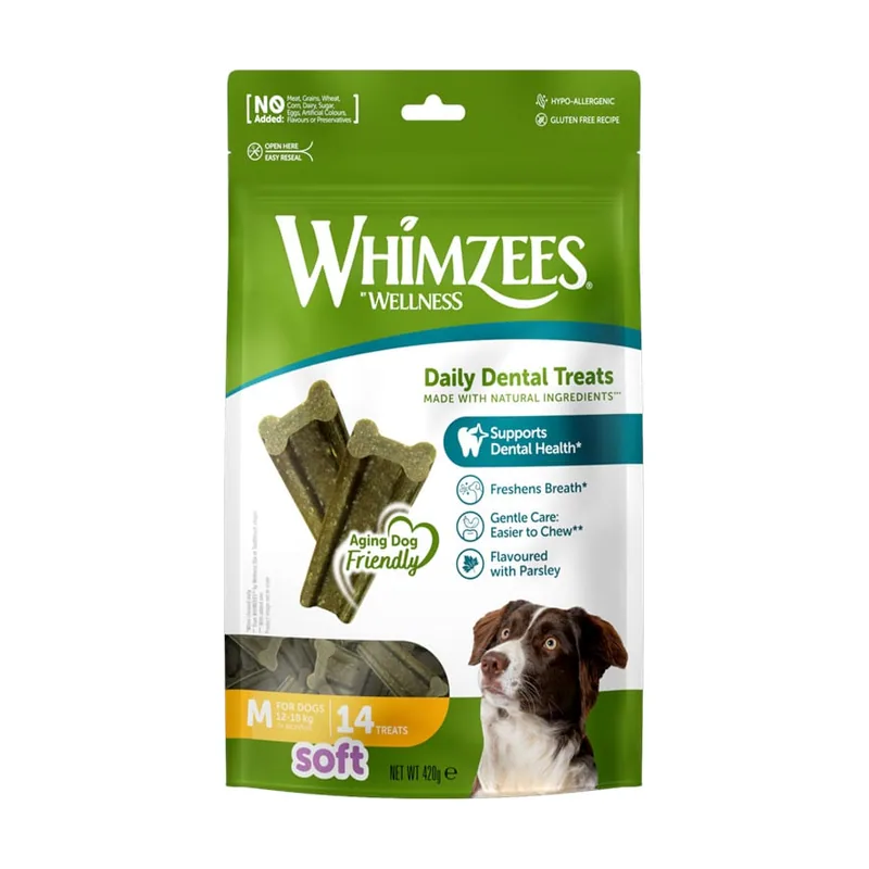 Whimzees 14 barritas Snacks Dentales Soft Value Bags M