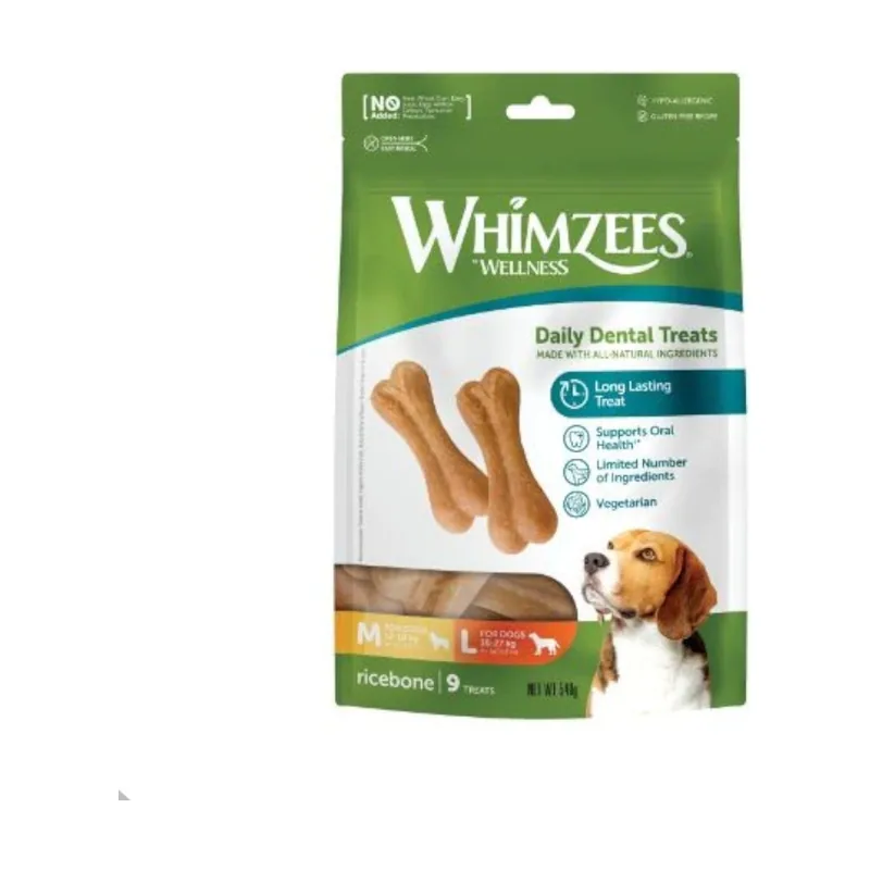 Whimzees 9 barritas Snacks Dentales en Forma de Hueso