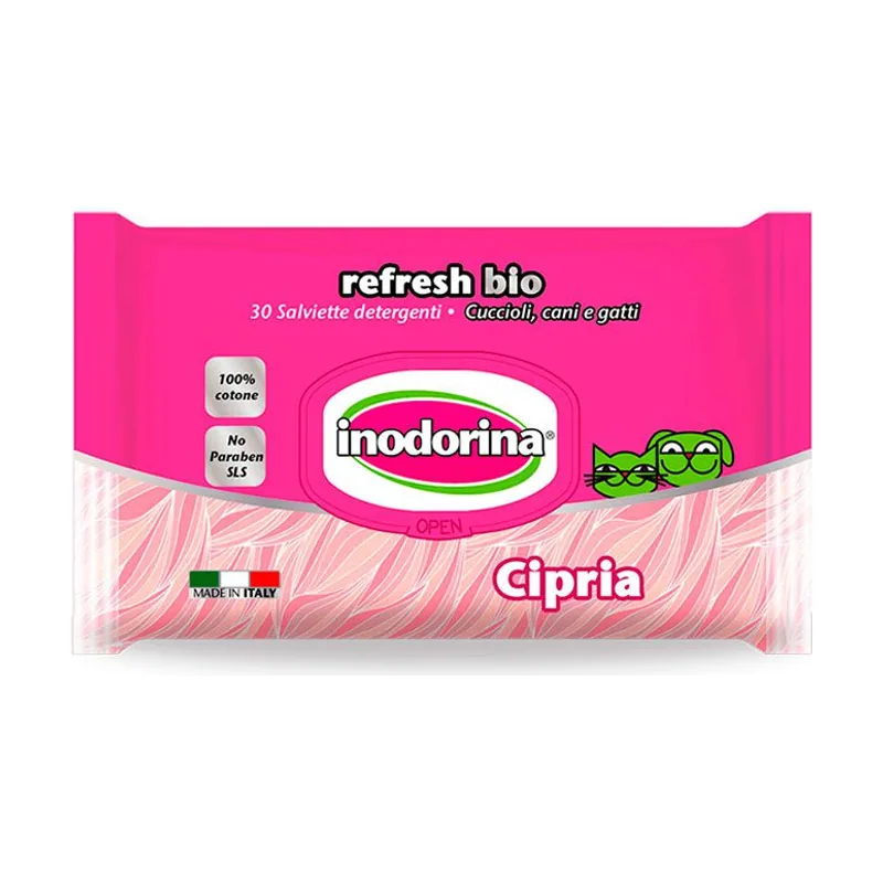 Inodorina Toallitas Refresh BIO Mascotas Cipria 30 Toallitas
