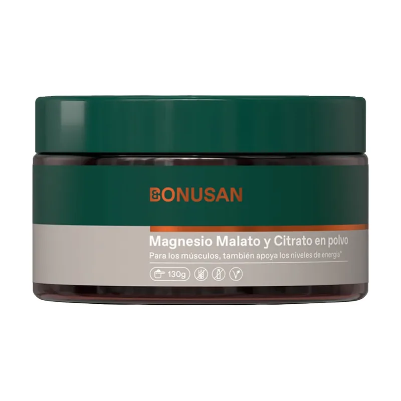 Bonusan Magnesio Malato y Citrato en Polvo Suplemento 130 g