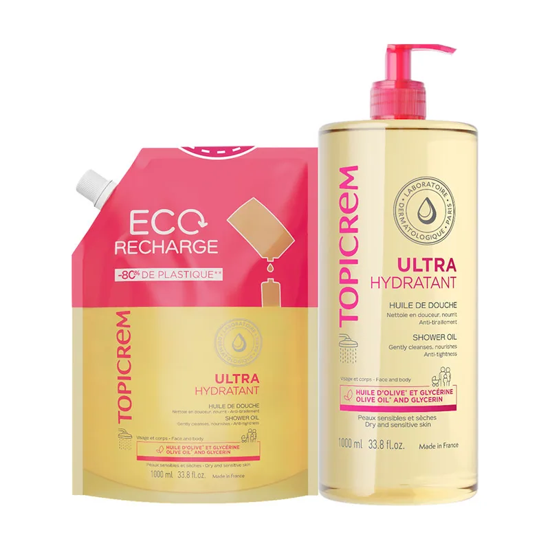 Topicrem UH Aceite DE Ducha Hidratante 1000 ML + Recarga 1000 ML Pack 2 pz