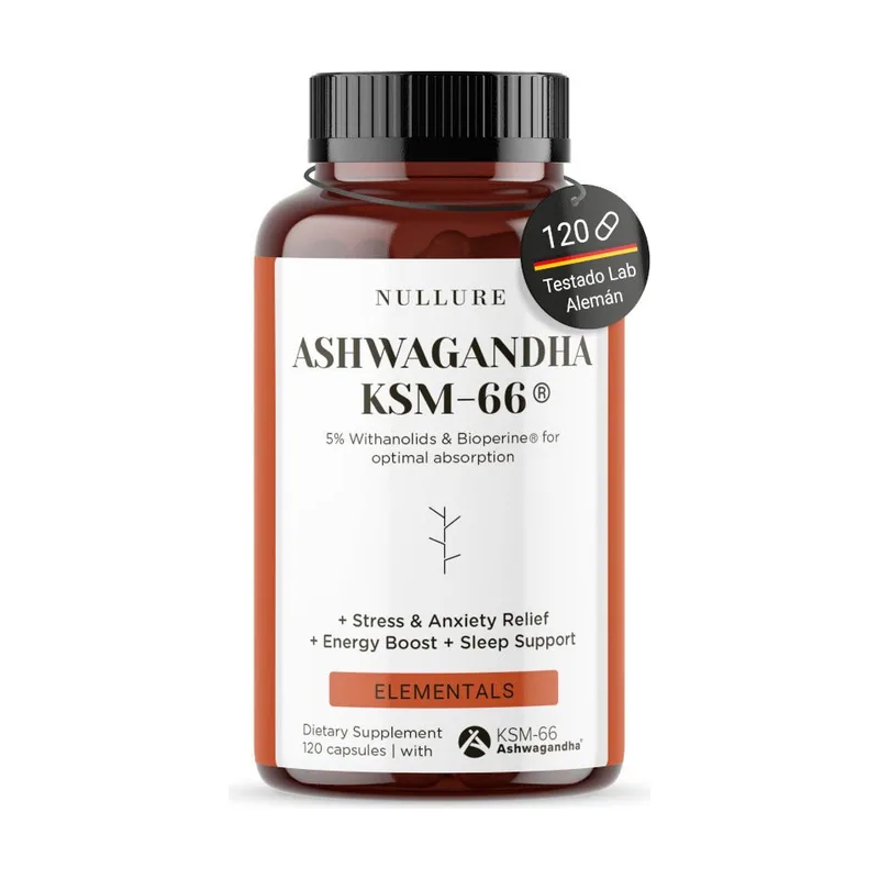 Nullure Supplements Nullure Ashwagandha Orgánica KSM-66 Suplemento Adaptógeno 120 Cápsulas