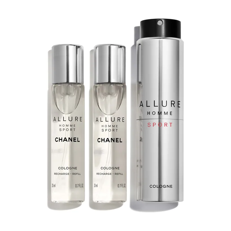 Chanel ALLURE HOMME SPORT COLOGNE eau de toilette vaporizador de viaje y 2 recargas 3 x