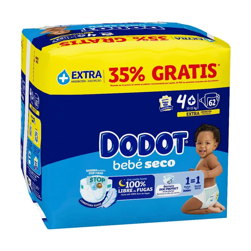 Dodot Bebé Seco Extra Jumbo Pack Talla 4+ 62