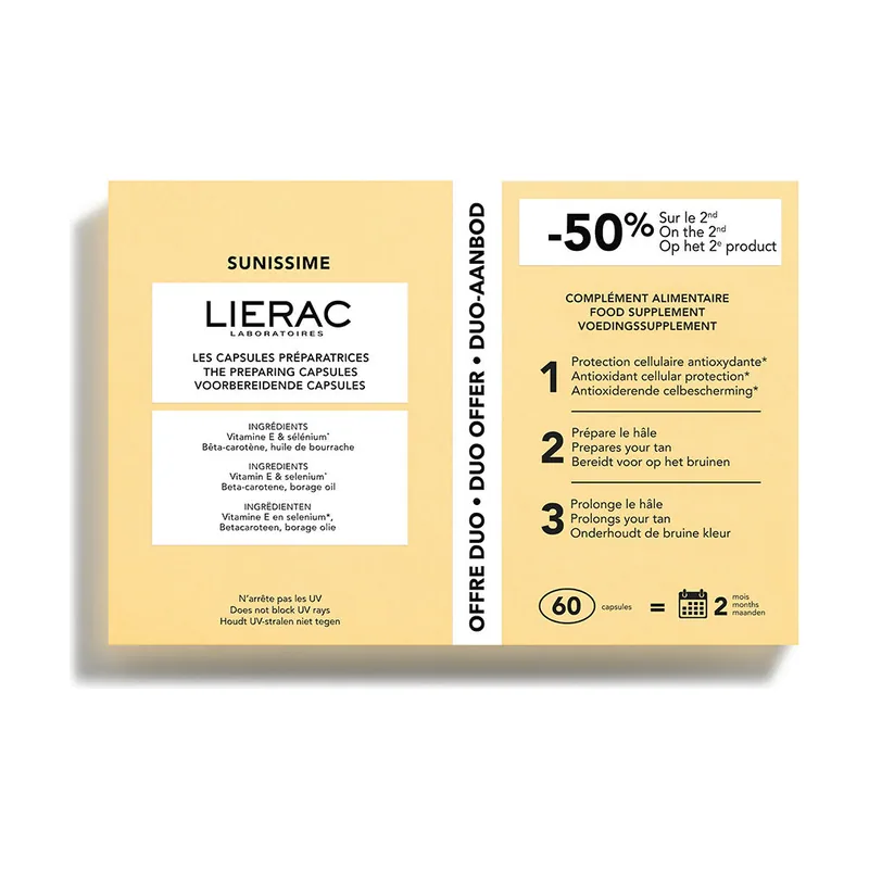 Lierac SUNISSIME cápsulas preparadoras del bronceado pack 2 x 30 cápsulas