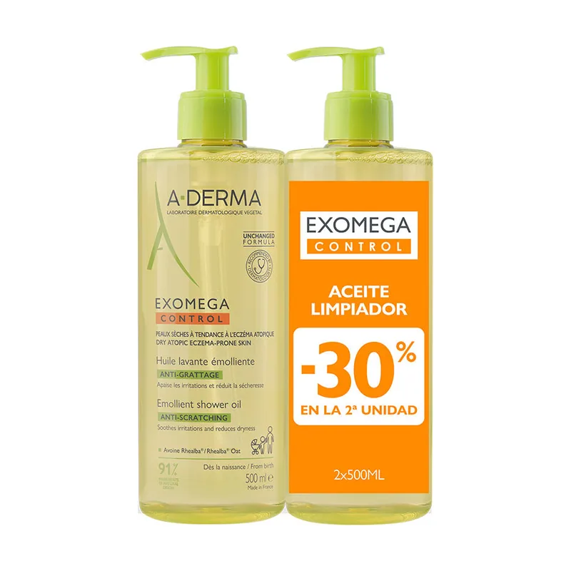 A-derma EXOMEGA CONTROL aceite ducha emoliente pack 2 x 500 ml