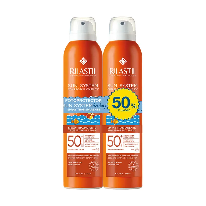 Rilastil SUN SYSTEM SPF50+ BABY spray transparente pack 2 x 200 ml