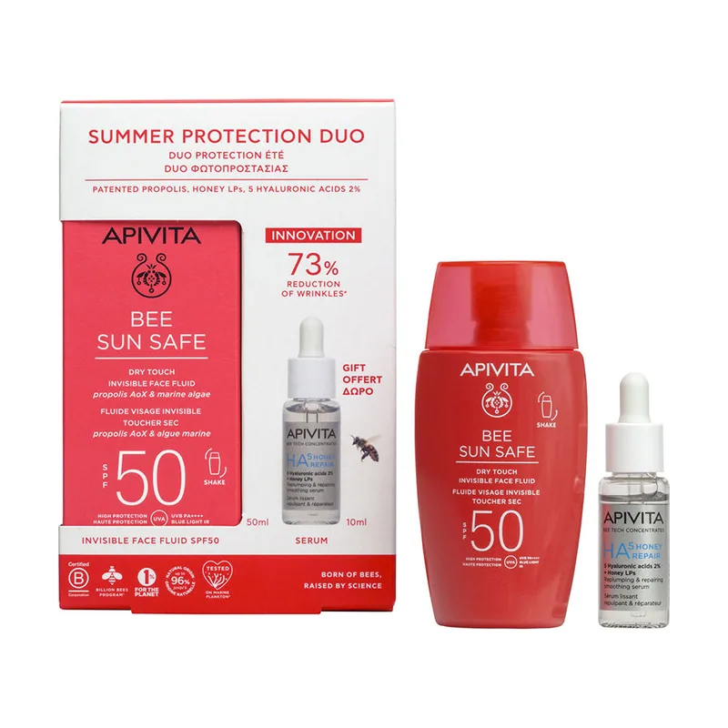 Apivita BEE SUN Safe Fluido Facial Toque Seco SPF50 Estuche 2 pz