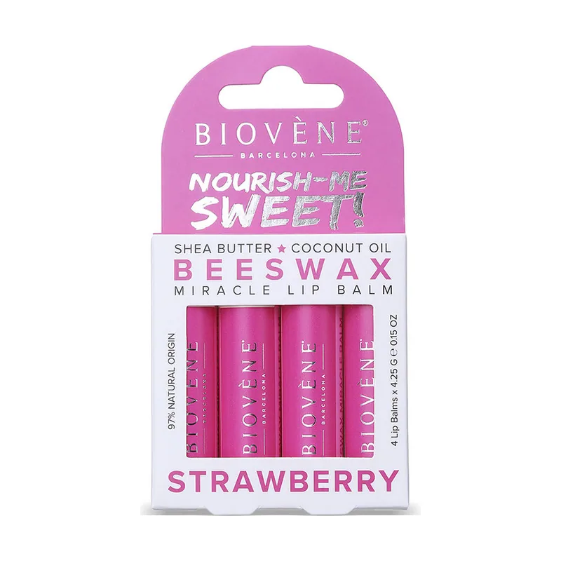 Biovène Beeswax Strawberry Bálsamos Labiales Pack 4 pz