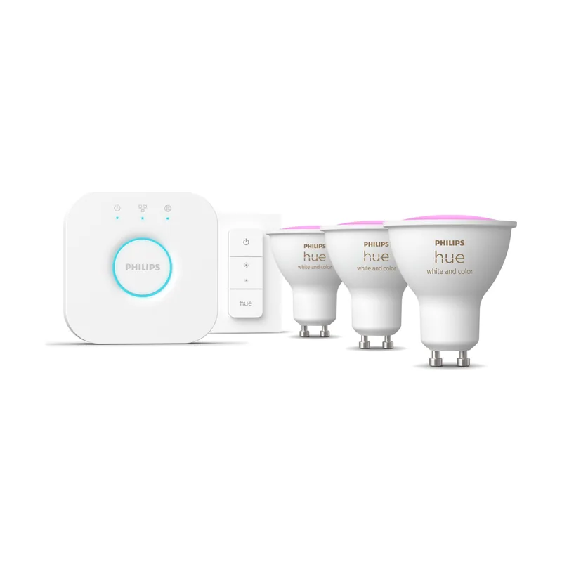 Philips Hue White & Ambiance Kit De Inicio 3 Focos Inteligentes Gu10 + Regulador De Intensidad