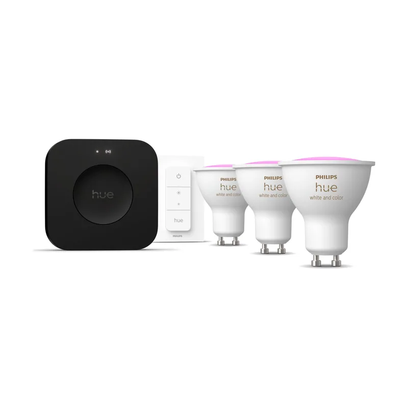 Philips Hue White & Ambiance Kit De Inicio 3 Bombillas Gu10 + Regulador De Intensidad + Bridge Pro